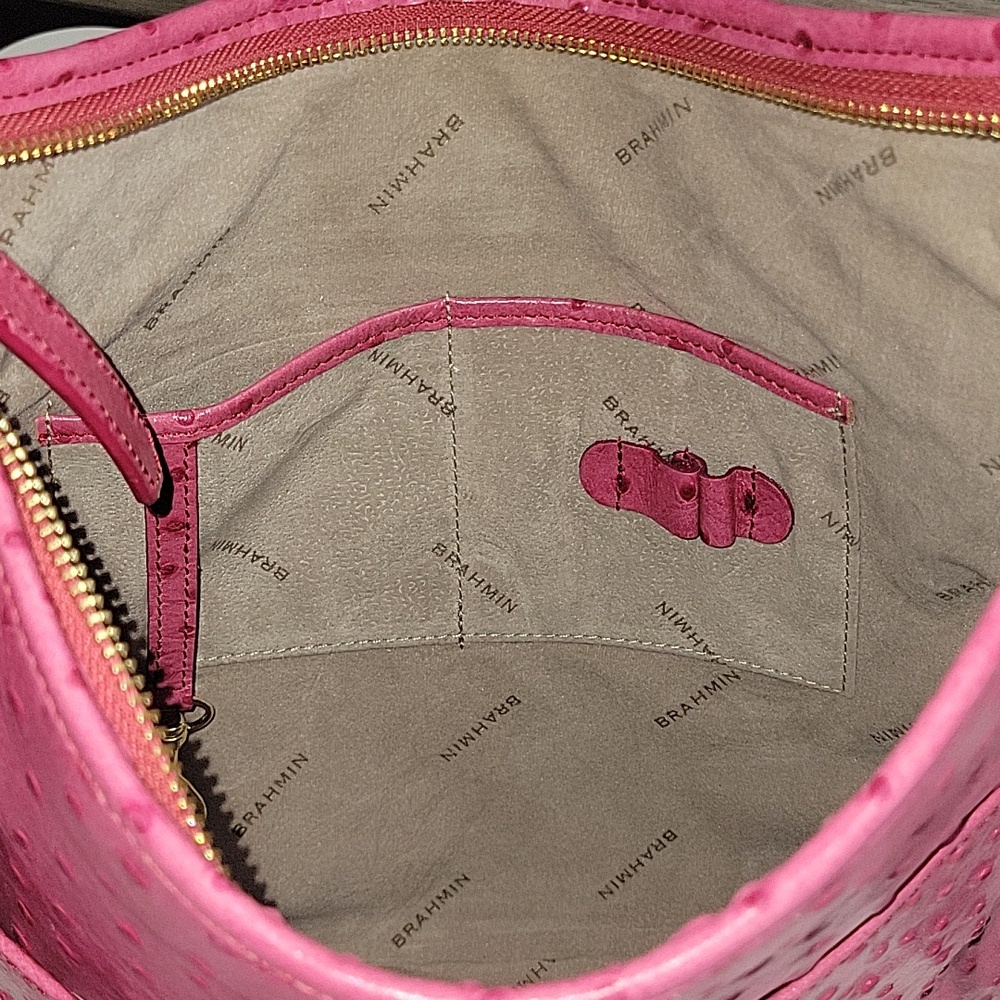 Brahmin Raspberry Mason Ostrich Embossed Leather Crossbody Bag New - Picture 16 of 16
